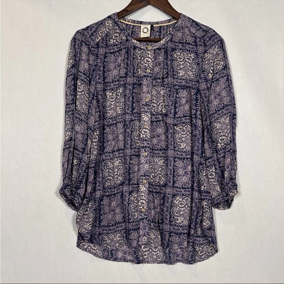2 for$15 Anthropologie Purple Paisley Tunic Top - Picture 1 of 10